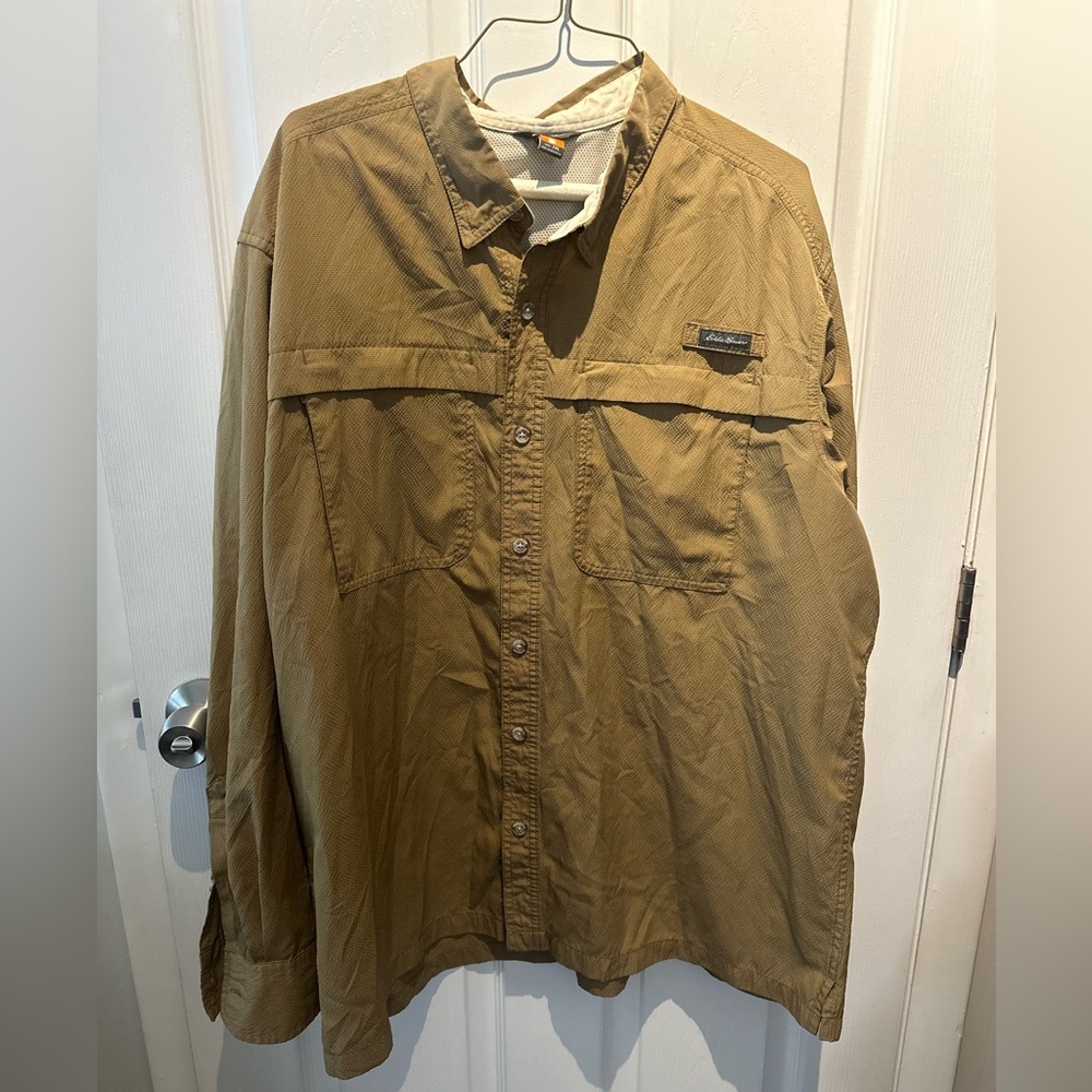 Eddie Bauer Sport Shop Men's Guide Fishing Shirt Brown Long Sleeve Vented 2XL
